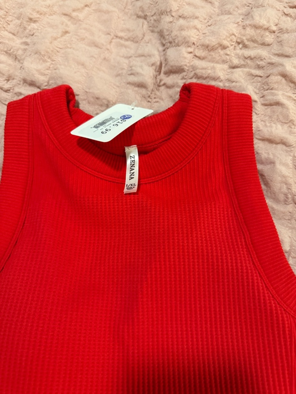 Zenana Outfitters Red Ribbed Sleeveless Tank, built in bra with pads. - Picture 6 of 6